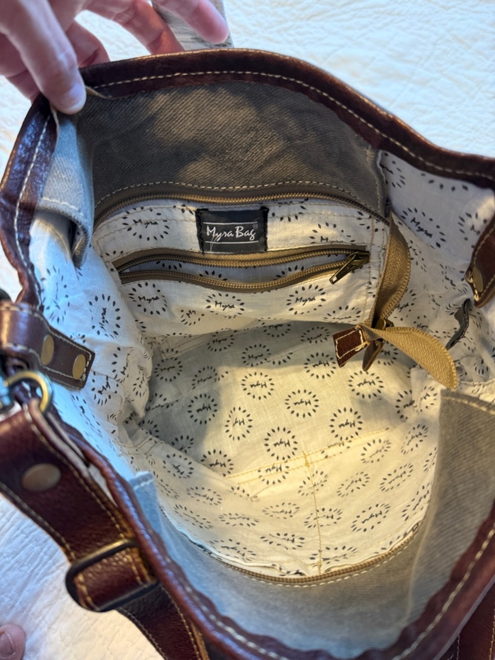 Myra Bag!!! Multicolor Canvas Shoulder Bag with Leather Trim - Picture 3 of 6